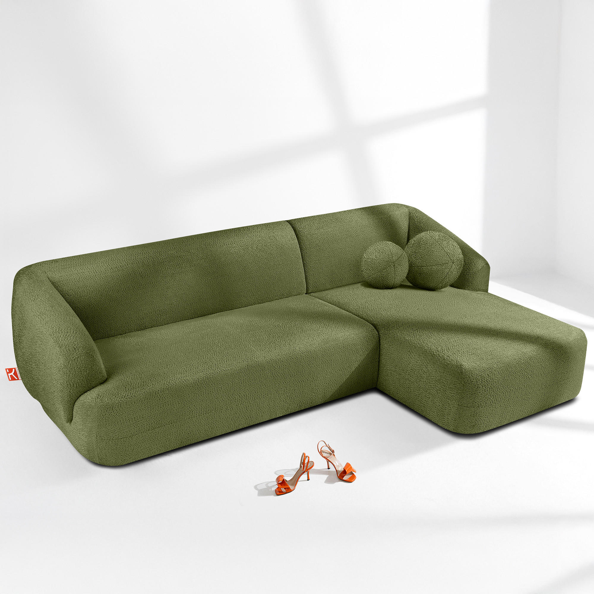 ECKSOFA RECHTS VIRA, Oliv, Chenille - Schwarz/Olivgrün, Holz/Holzwerkstoff (300/160cm) - KONSIMO®