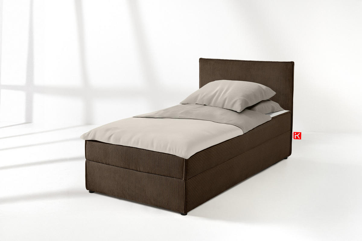 BOXSPRINGBETT ROTI Einzelbett, dunkelbraun - Dunkelbraun/Schwarz, Holz/Holzwerkstoff (80/200cm) - KONSIMO®