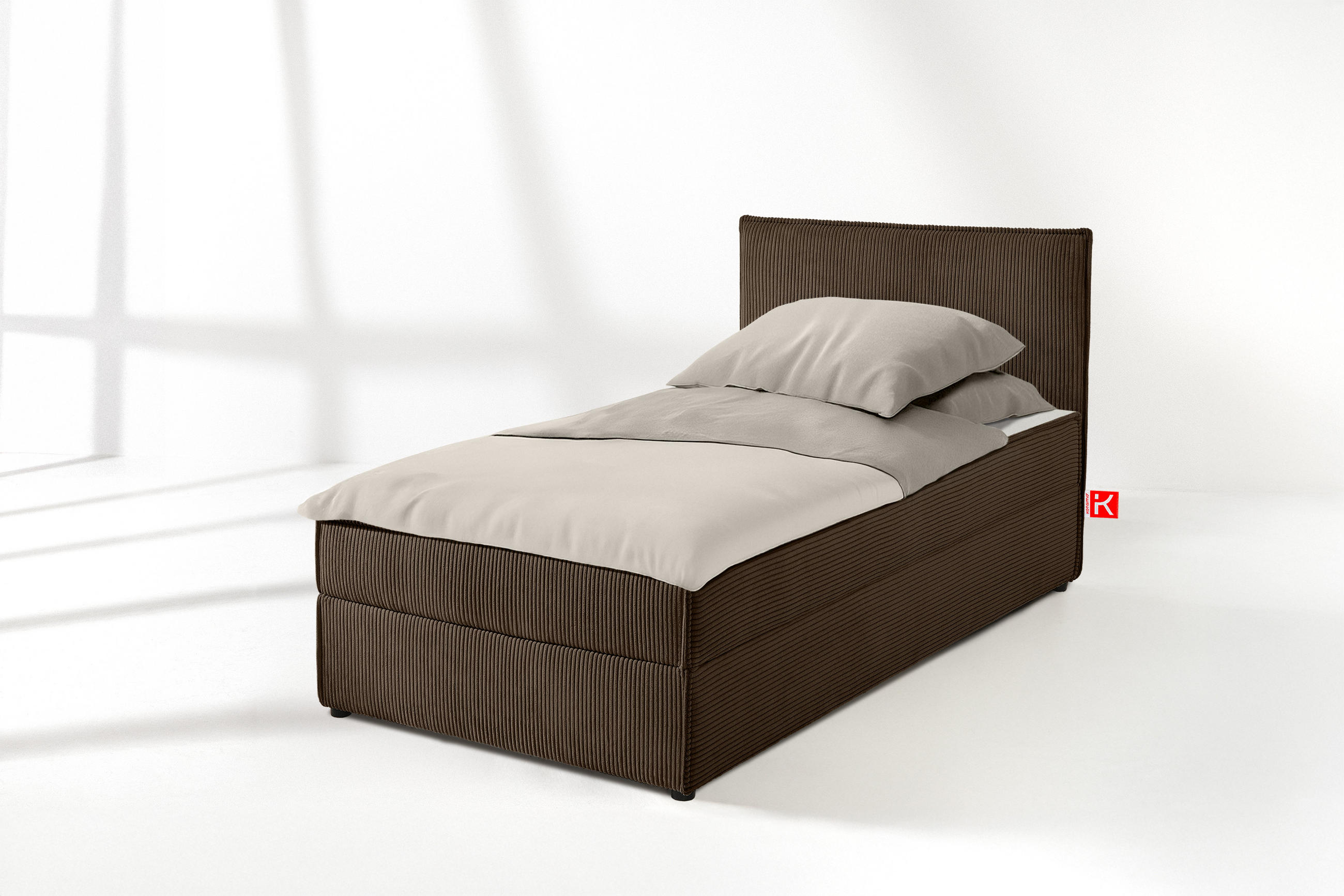 Thumbnail - Konsimo® Boxspringbett, Dunkelbraun, Textil, Rechteckig, 80x200 cm, Schlafzimmer, Betten, Boxspringbetten