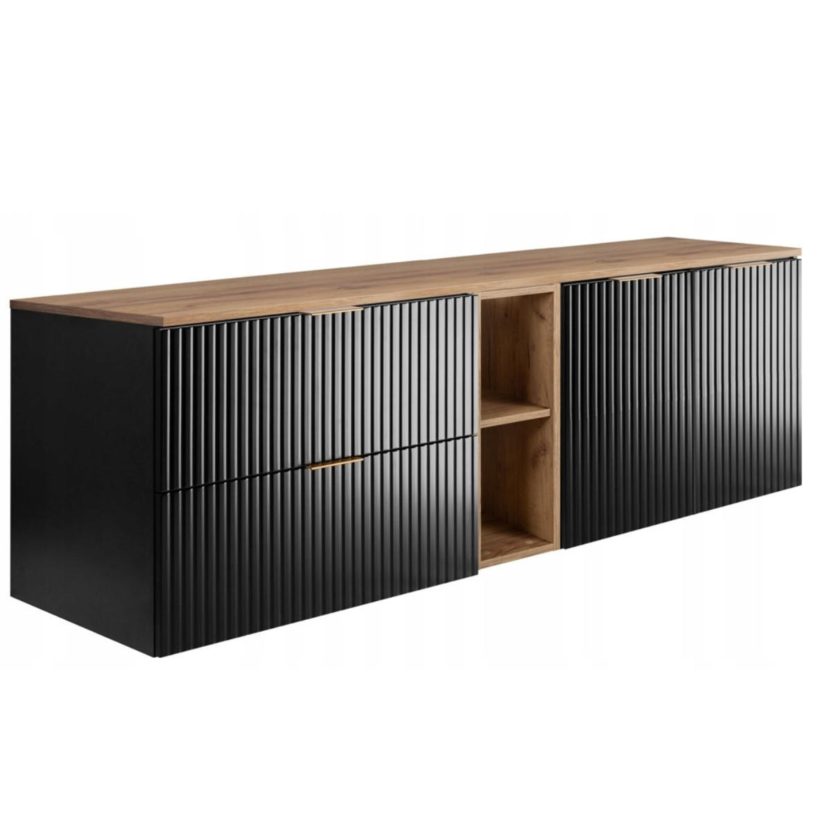 WASCHBECKUNTERSCHRANK FLOW mit Regal + Platte Schwarz matt 160/57/46 cm - Schwarz, Holzwerkstoff (160/57/46cm) - Rodan
