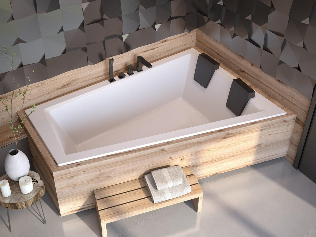 BADEWANNE Eckwanne INTIMA SLIM 180/125 Rechts mit 2/ Kopfstützen Ablauf Füße - Weiß, Kunststoff (125/55.5/180cm) - bad land