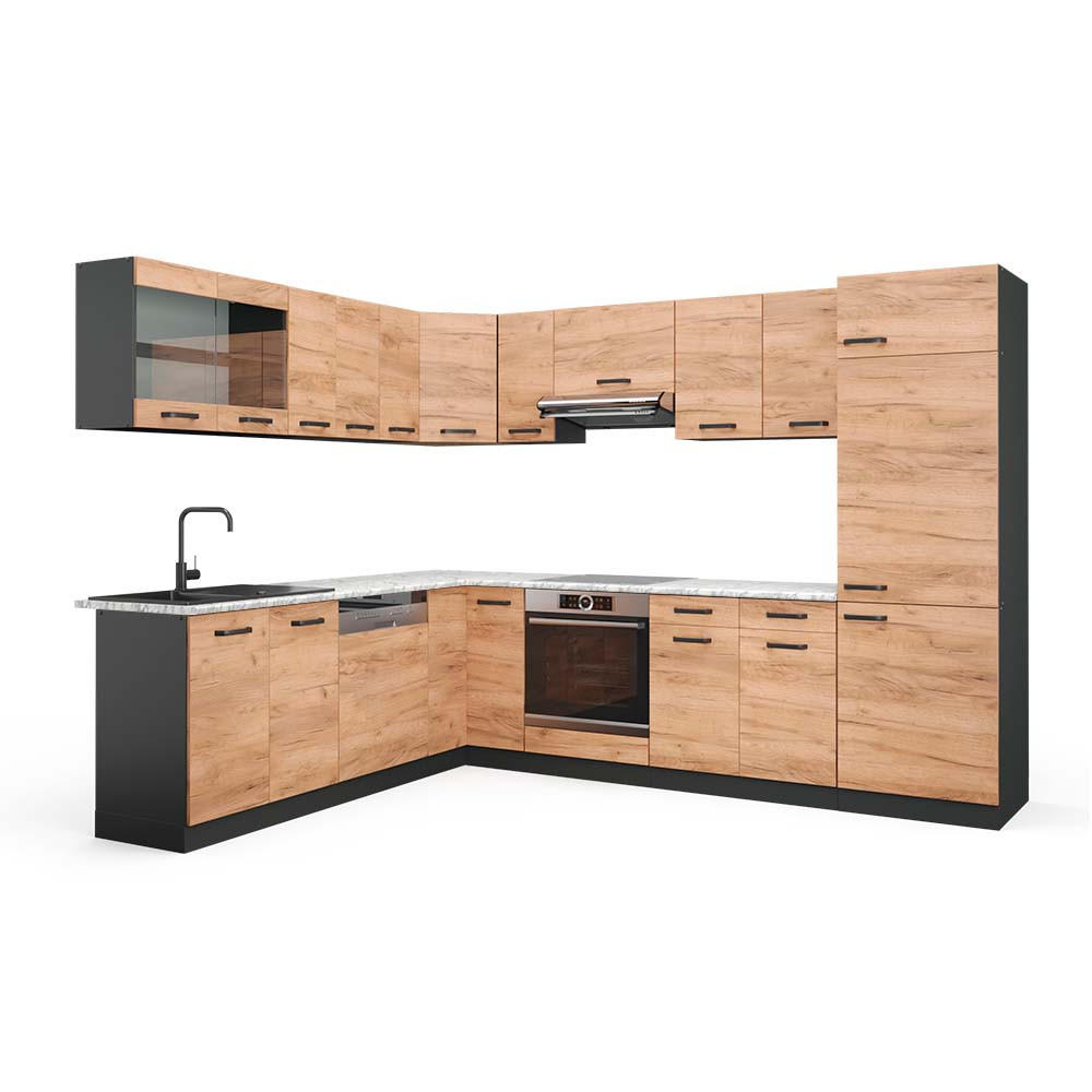 ECKKÜCHE R-Line Goldkraft Eiche/Anthrazit 227 x 287 cm, AP Marmor - Honigeiche/Anthrazit, Holzwerkstoff (287/81.6/60cm) - Vicco