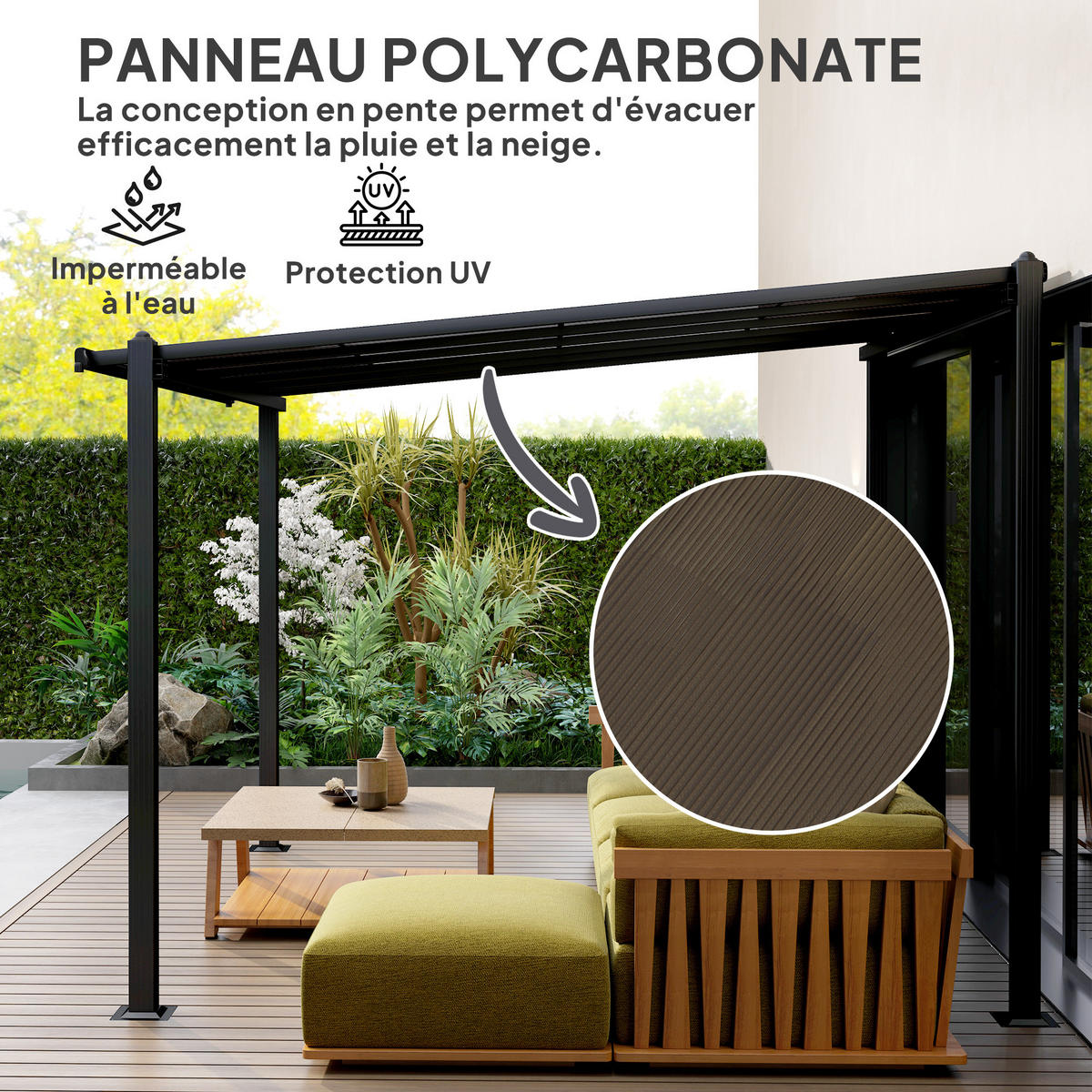 PERGOLA DE-12657 300/300 cm mit Polycarbonatdach und Drainage Grau - Dunkelgrau, Metall (295/230/292cm) - ComfortXL