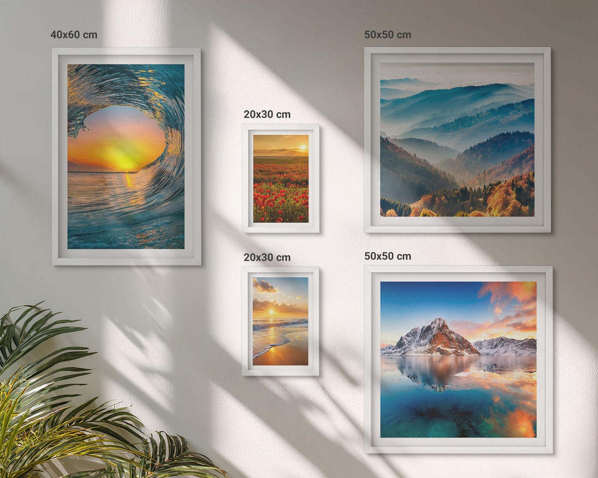 WANDBILDER 5er-Set - 50x50 cm & 20x30 cm & 40x60 cm Weißer Rahmen - Landschaften aus Bergen und Meeren im Westen - Weiß, Kunststoff (40/60cm) - ArtPrintCave