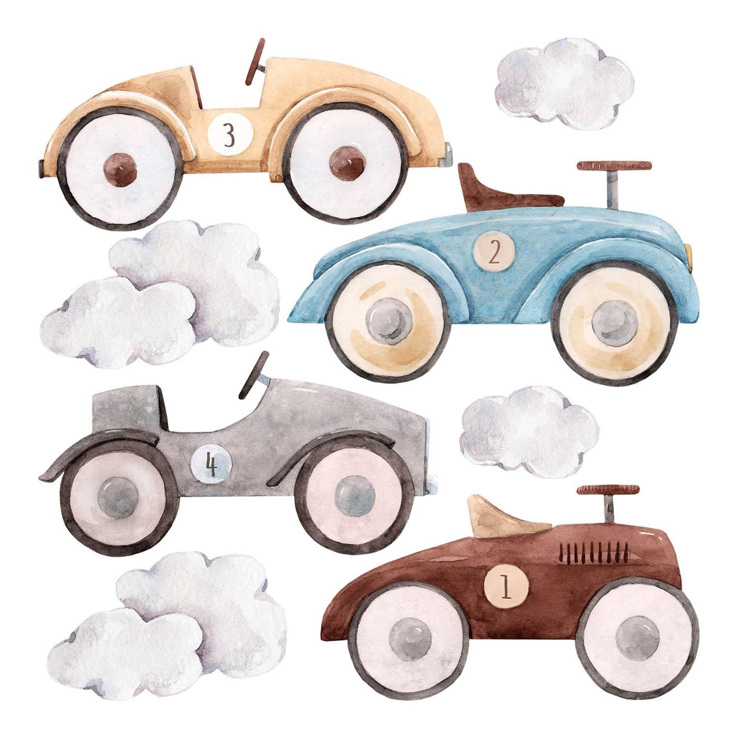 WANDAUFKLEBER 80x126cm - Pastellfarbene Autos - Multicolor, Kunststoff (80/126/0.1cm) - Wallfluent