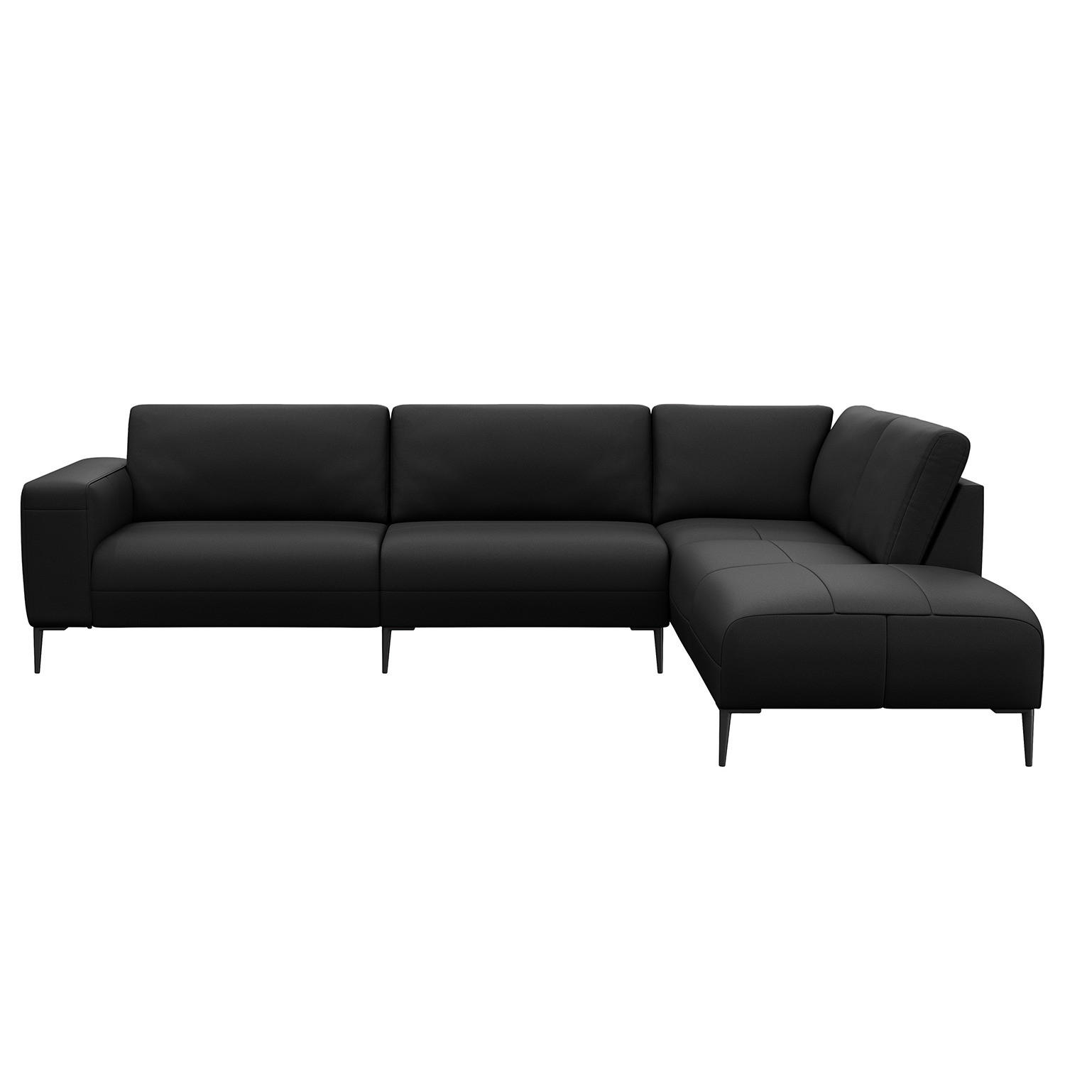 ECKSOFA mit Ottomane - Schwarz, Leder/Metall (290/203cm) - home24