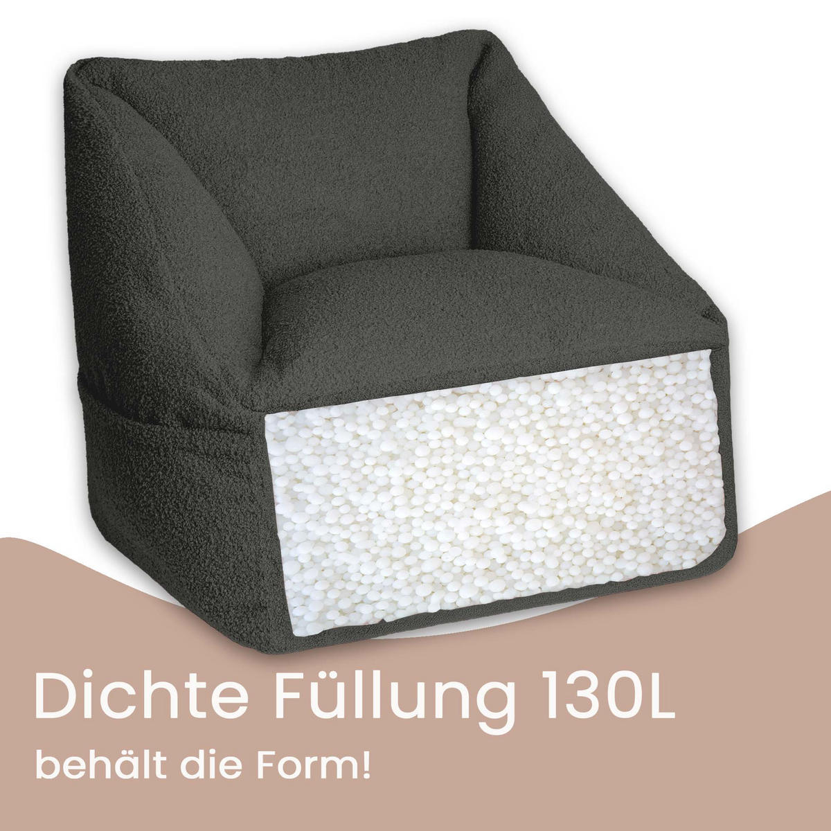 SITZSACK-SESSEL Bambino 55/60/55 cm, weicher Cord 380 g/m², mit Griff & Seitentasche, Dunkelgrau - Dunkelgrau, Textil (55/55/60cm) - Dreamroots