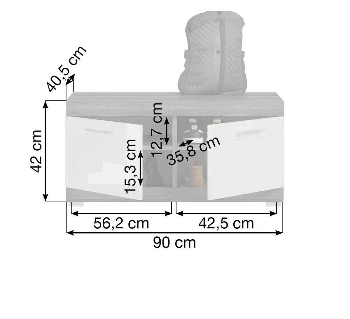 GARDEROBENBANK weiß Hochglanz, Rauchsilber grau, Sitzbank mit 4 Fächern - Chromfarben/Weiß Hochglanz, Holzwerkstoff/Kunststoff (90/44/40cm) - Inn.Furn