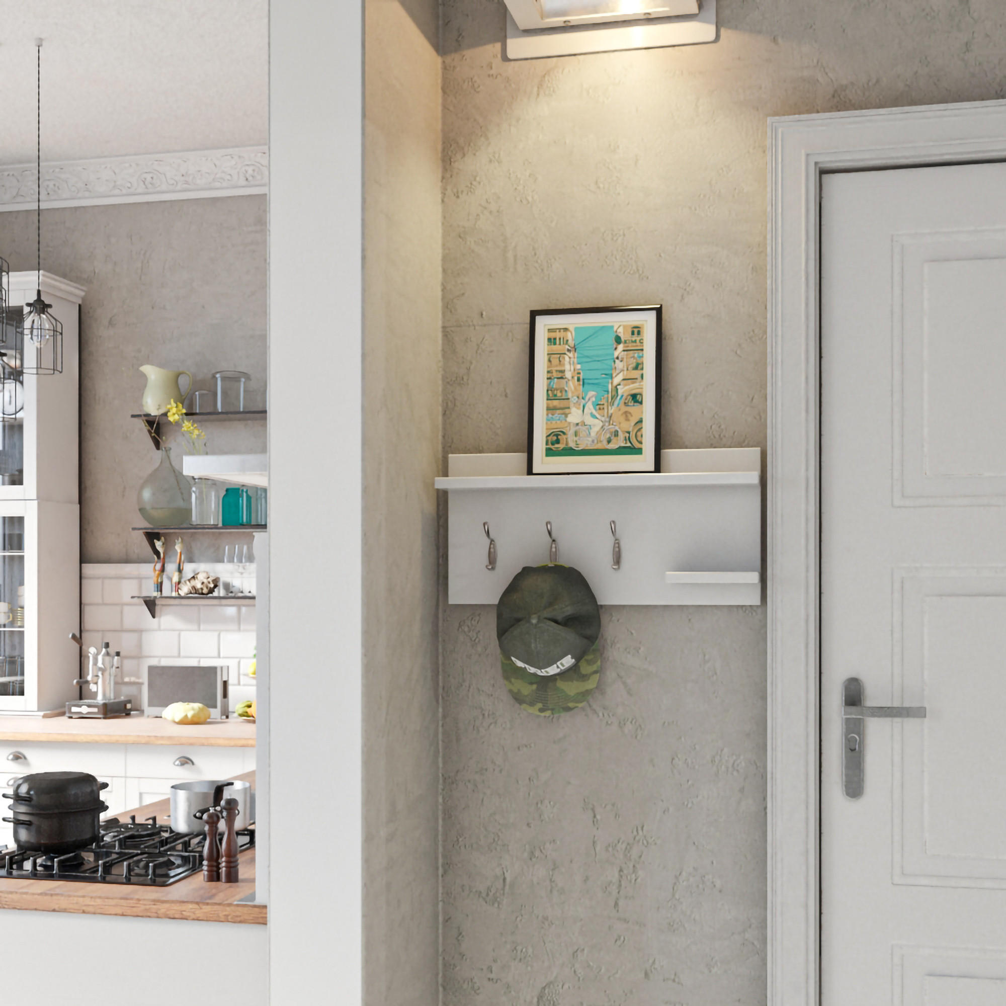 WANDGARDEROBE Ånge - Weiß, Holzwerkstoff (62/30/12cm) - [en.casa]