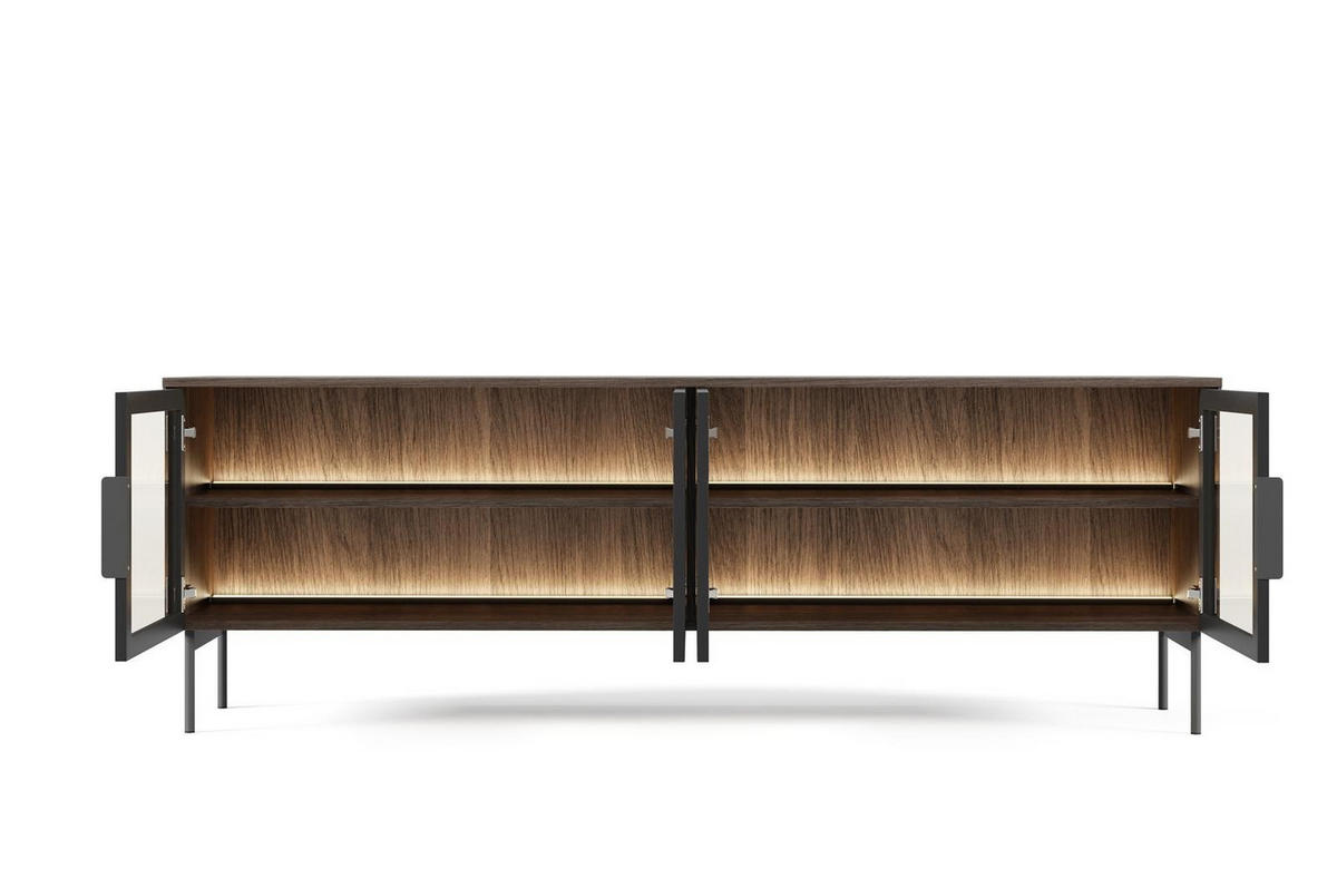TV-SCHRANK Ilumi Eiche Dunin, Viertürig - Eichefarben/Schwarz, Holzwerkstoff/Metall (181/62/39cm) - Bettso