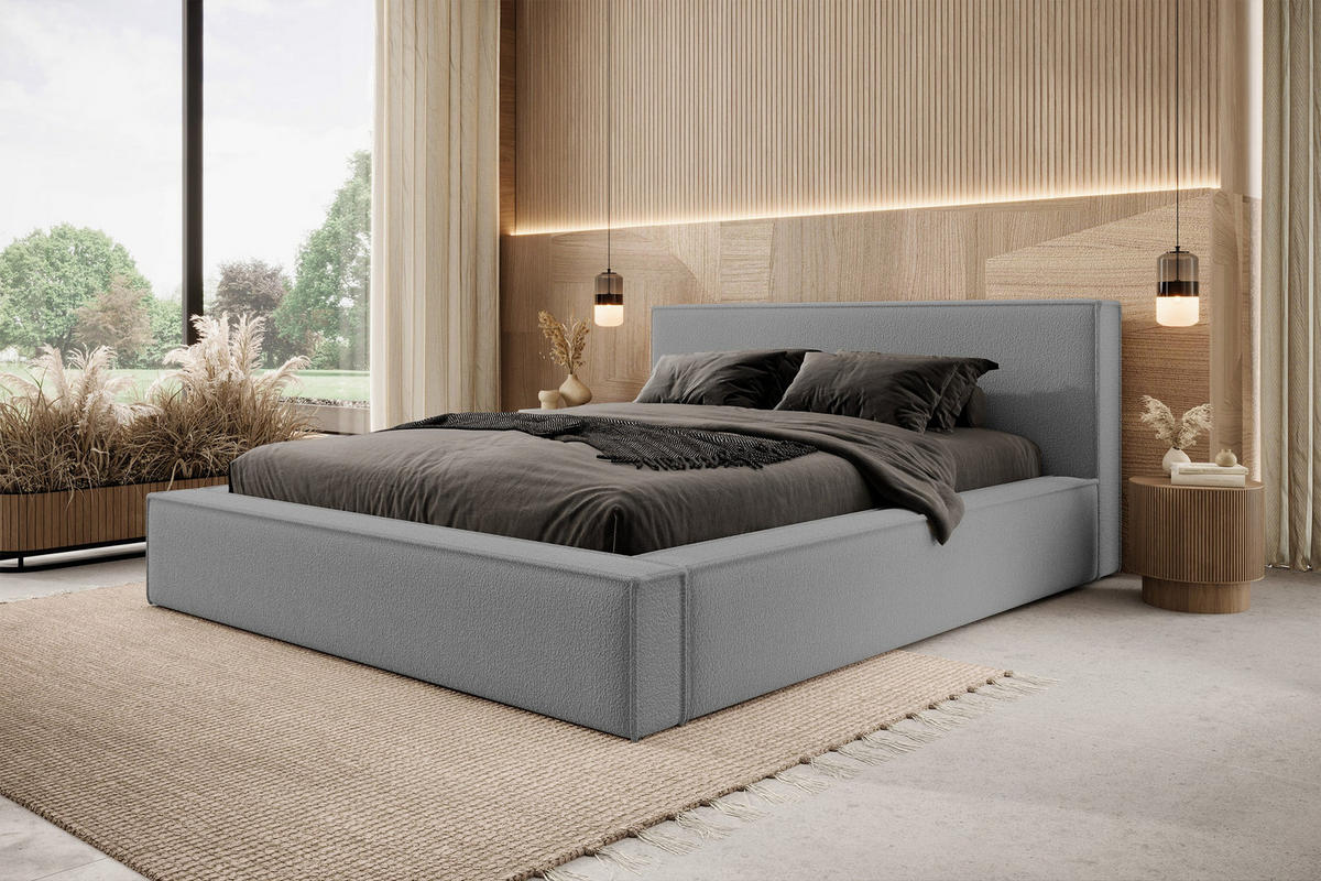 POLSTERBETT Bocalio Dunkelgrau Boucle 180 cm - Dunkelgrau, Textil (180/200cm) - Selsey