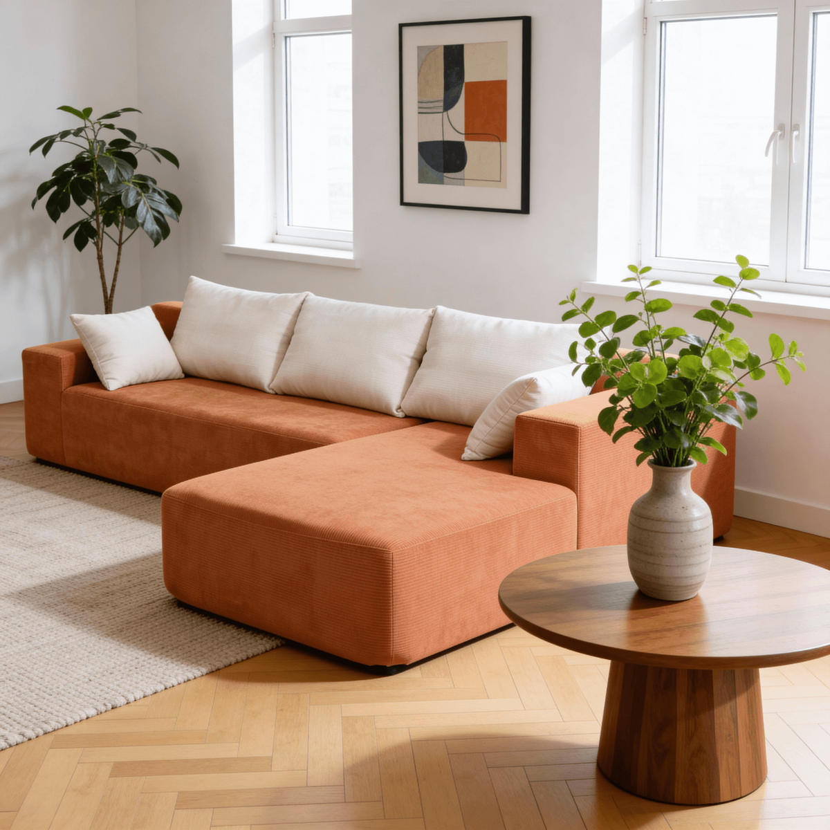 ECKSOFA Luna Orange Weiß 3-Sitzer Rechts - Orange, Textil (267/175cm) - COCO Living
