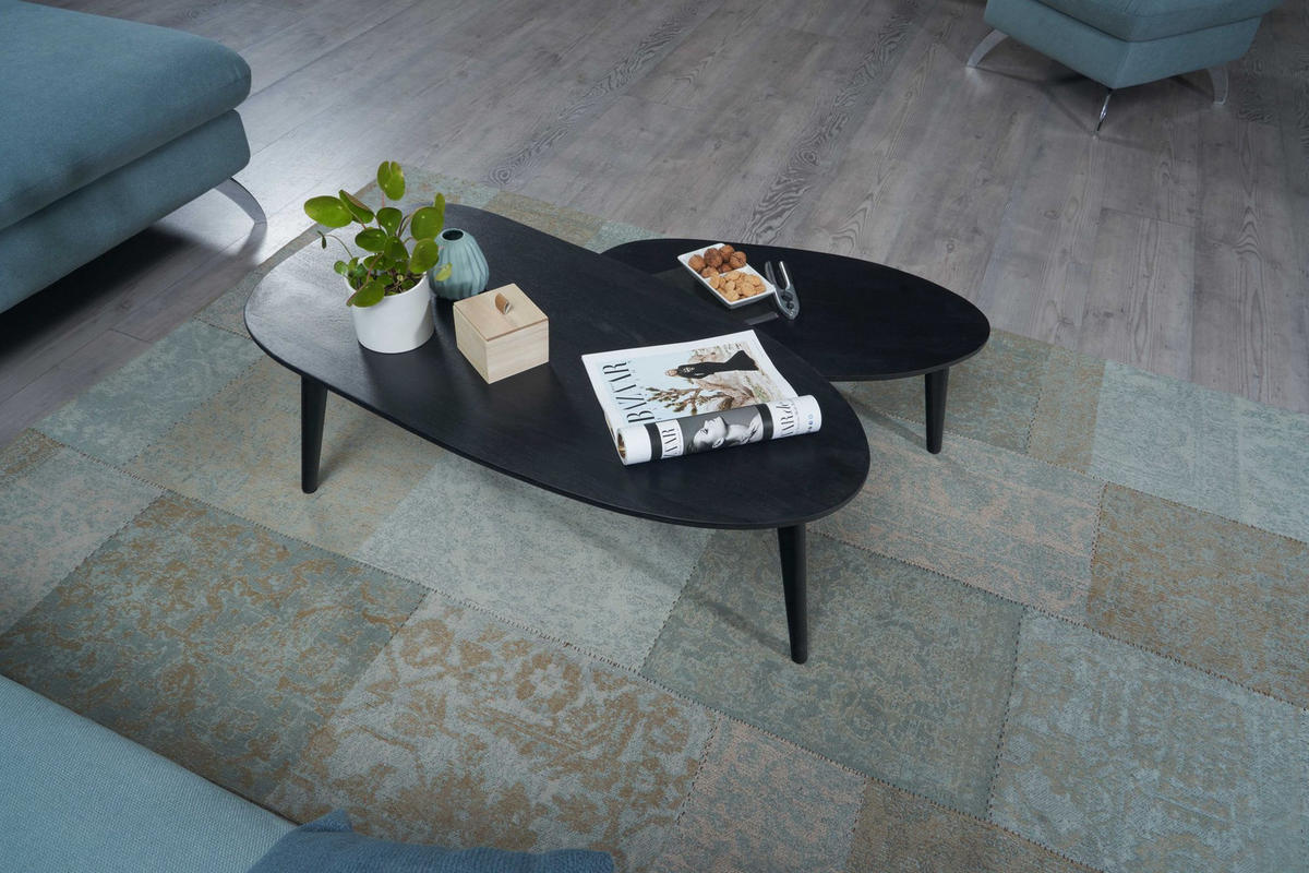 COUCHTISCH 2er Set Massivholz Nierenform Retro Handgefertigt, Schwarz 100x50x42 cm - Schwarz, Holz (50/100/42cm) - KADIMA DESIGN
