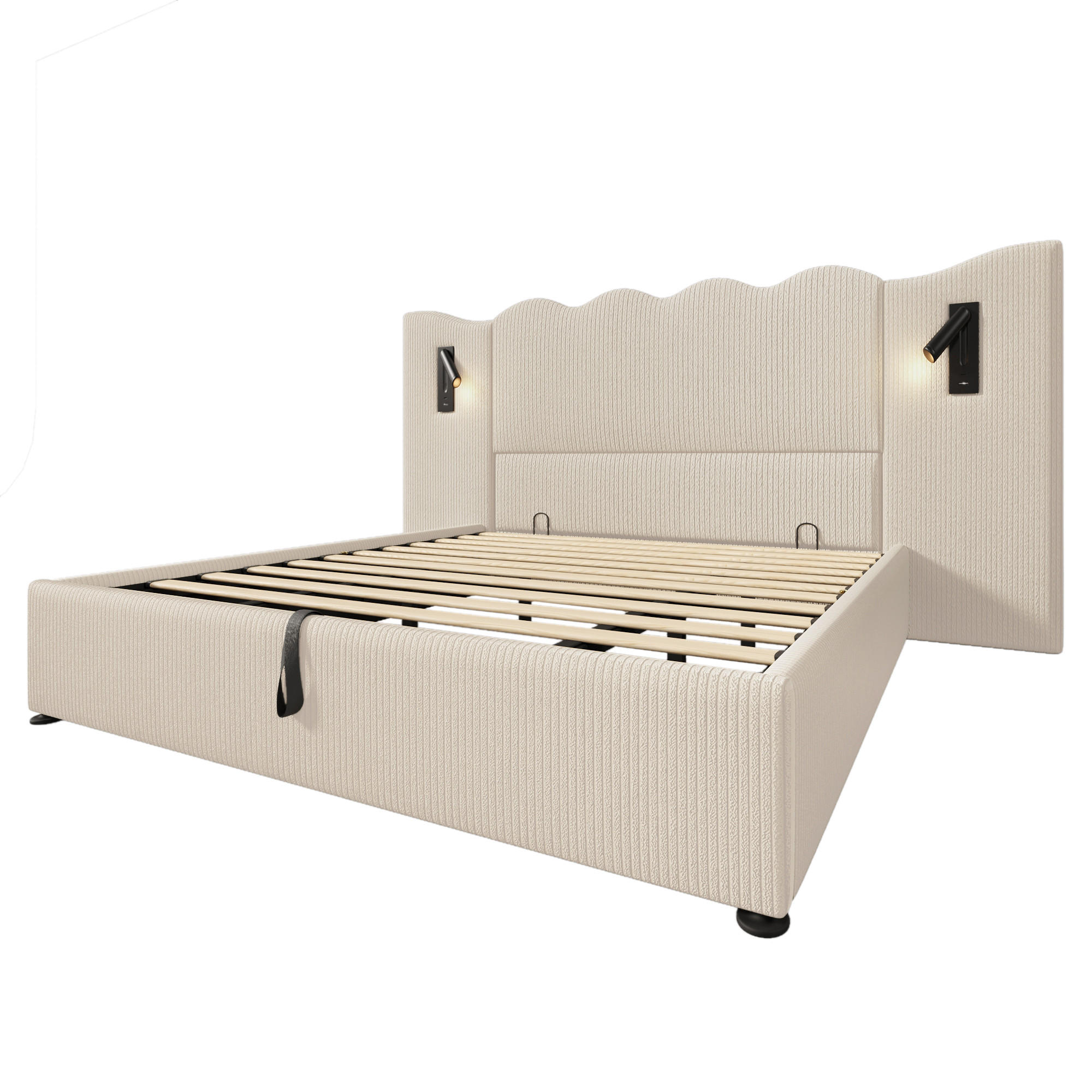 STAURAUMBETT 180/200 cm DE-00852, in Beige, Leselampe und Hydraulik - Beige, Metall (180/200cm) - ComfortXL