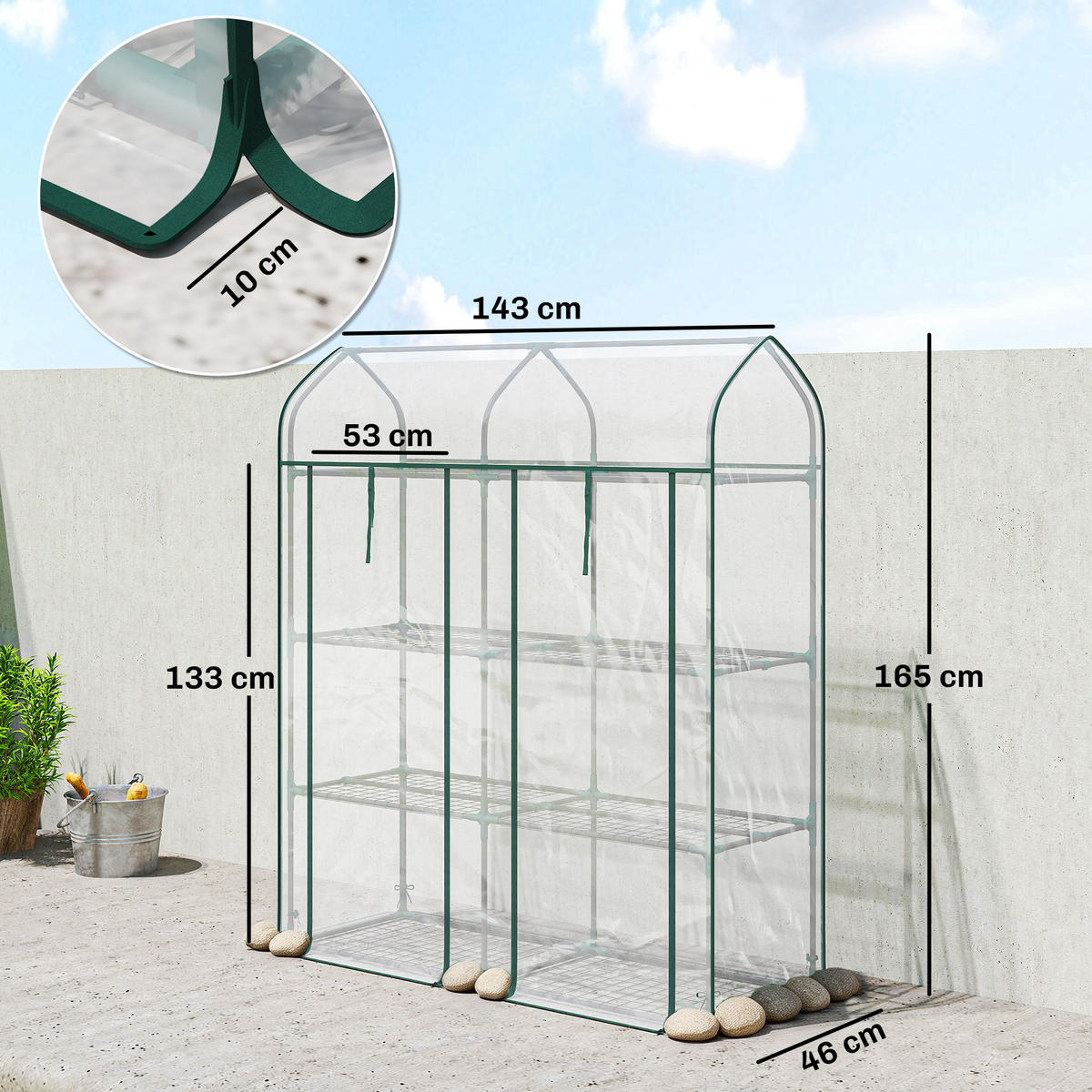 GEWÄCHSHAUS DE-12075 3-stufig mit PVC-Bâche und 2 Rolltüren Transparent - Transparent, Metall (46/165/143cm) - ComfortXL