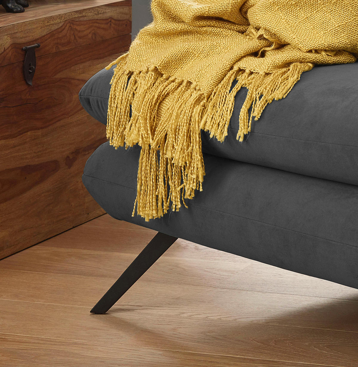 LONGSEAT CHAMRE Schwarz Webstoff - Schwarz, Textil (130/95/160cm) - KAWOLA