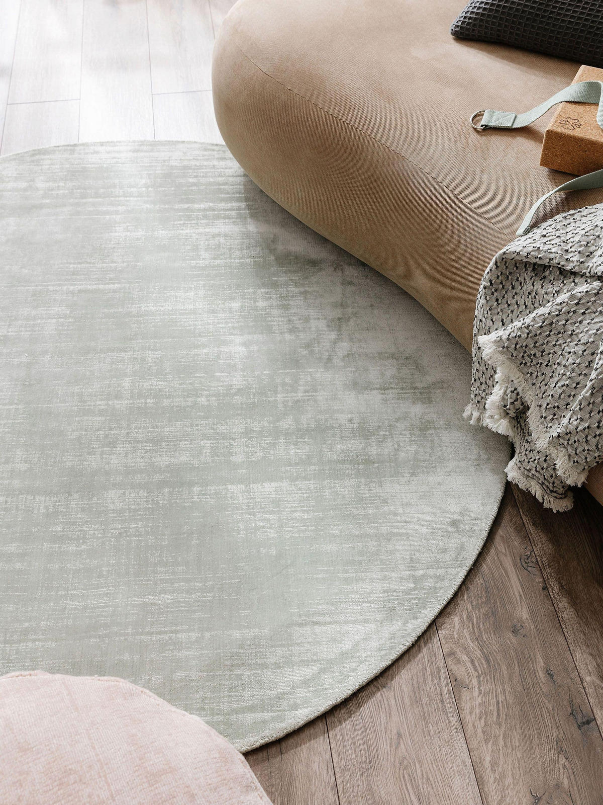 VISKOSETEPPICH rund Nova Mint ø 120 cm rund - Mintgrün, Textil (120/120cm) - benuta Pure