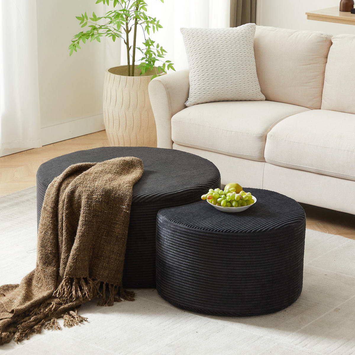 COUCHTISCH Set 2-teilig schwarz mit Schaumstoffpolsterung - Schwarz, Holzwerkstoff (127/81/40cm) - OKWISH