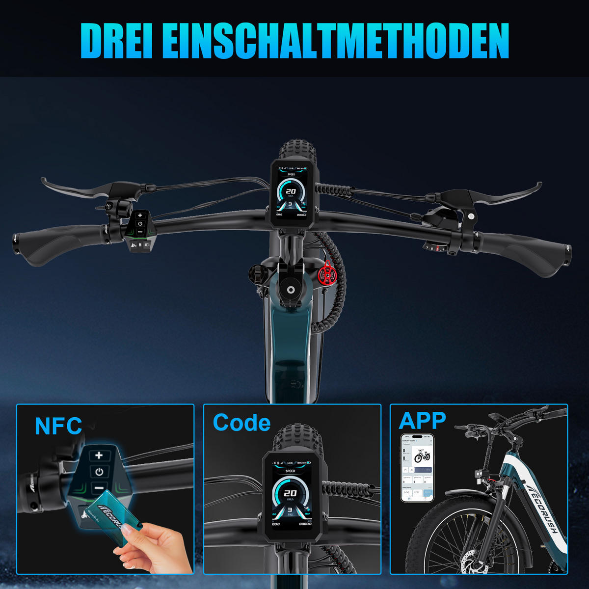 E-BIKE R3 48V-Akku mit 150 km Reichweite 3 Entsperrmethoden - Grün, Metall (87cm) - ECORUSH