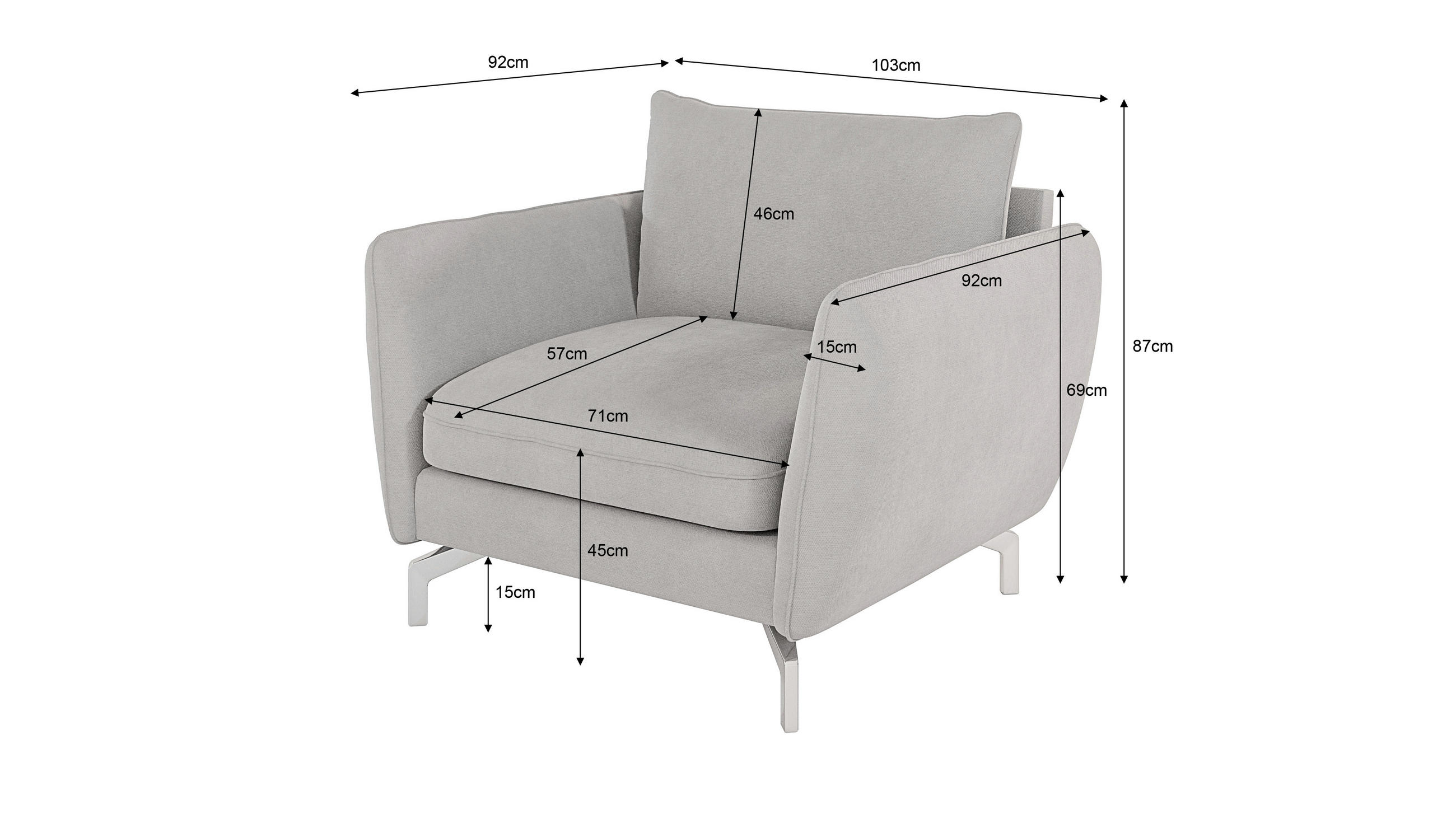Thumbnail - S-Style Möbel Sessel, Silber, Textil, Echtholz,Buche, Birke, 1-Sitzer, Füllung: Silikon,Schaumstoff, 103x87x92 cm, Blaue...