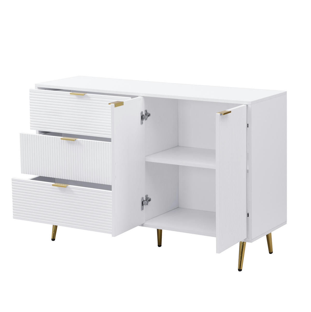 SIDEBOARD aus MDF 120x38x80,5 cm Weiß/Gold mit 3 Schubladen und 2 Türen - Weiß, Holzwerkstoff (120/80.5/38cm) - IVMEU