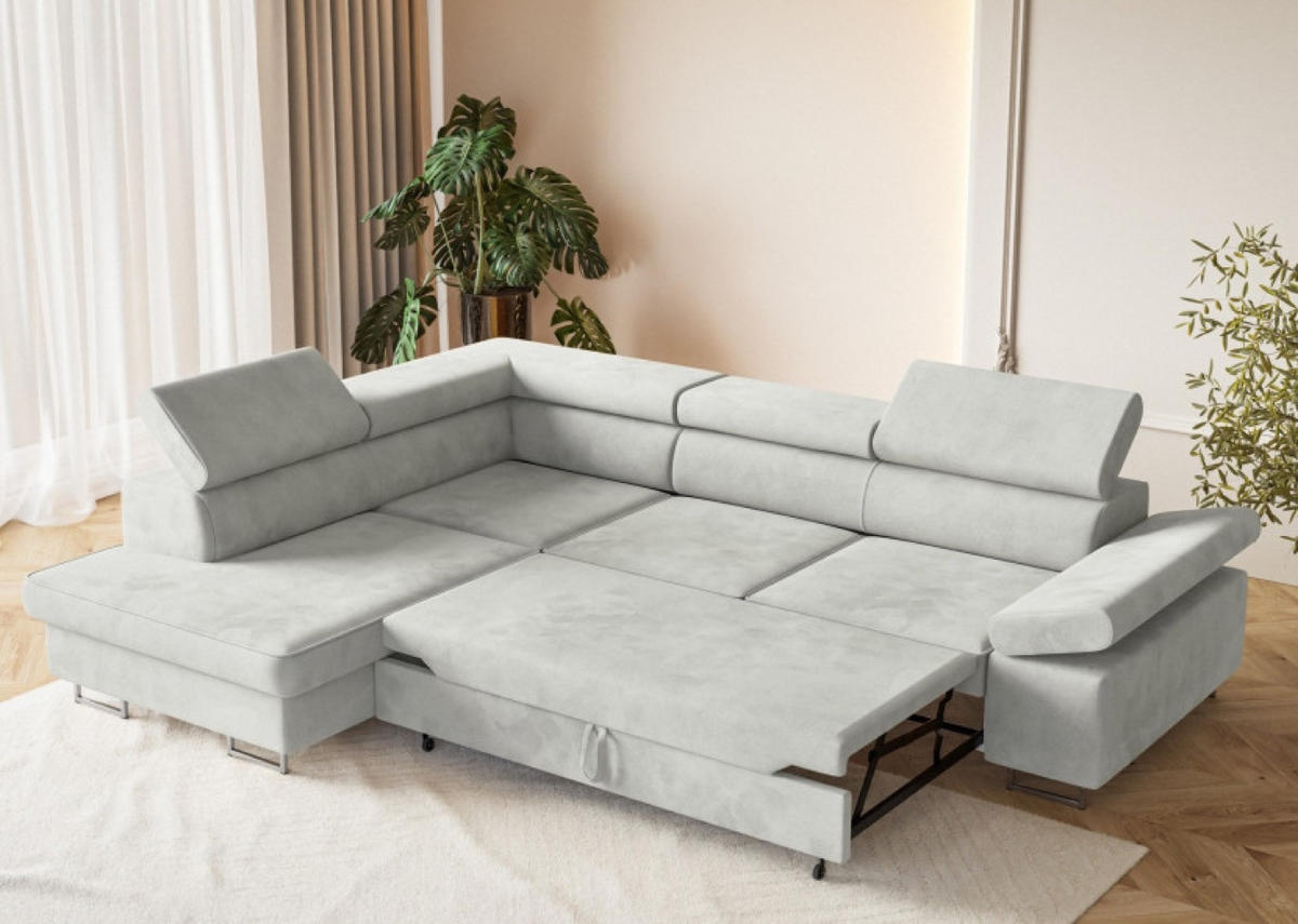 ECKSOFA Grau ALEX Mit Verstellbaren Kopfstützen Links - Grau, Textil (274/203cm) - Sepro Meble