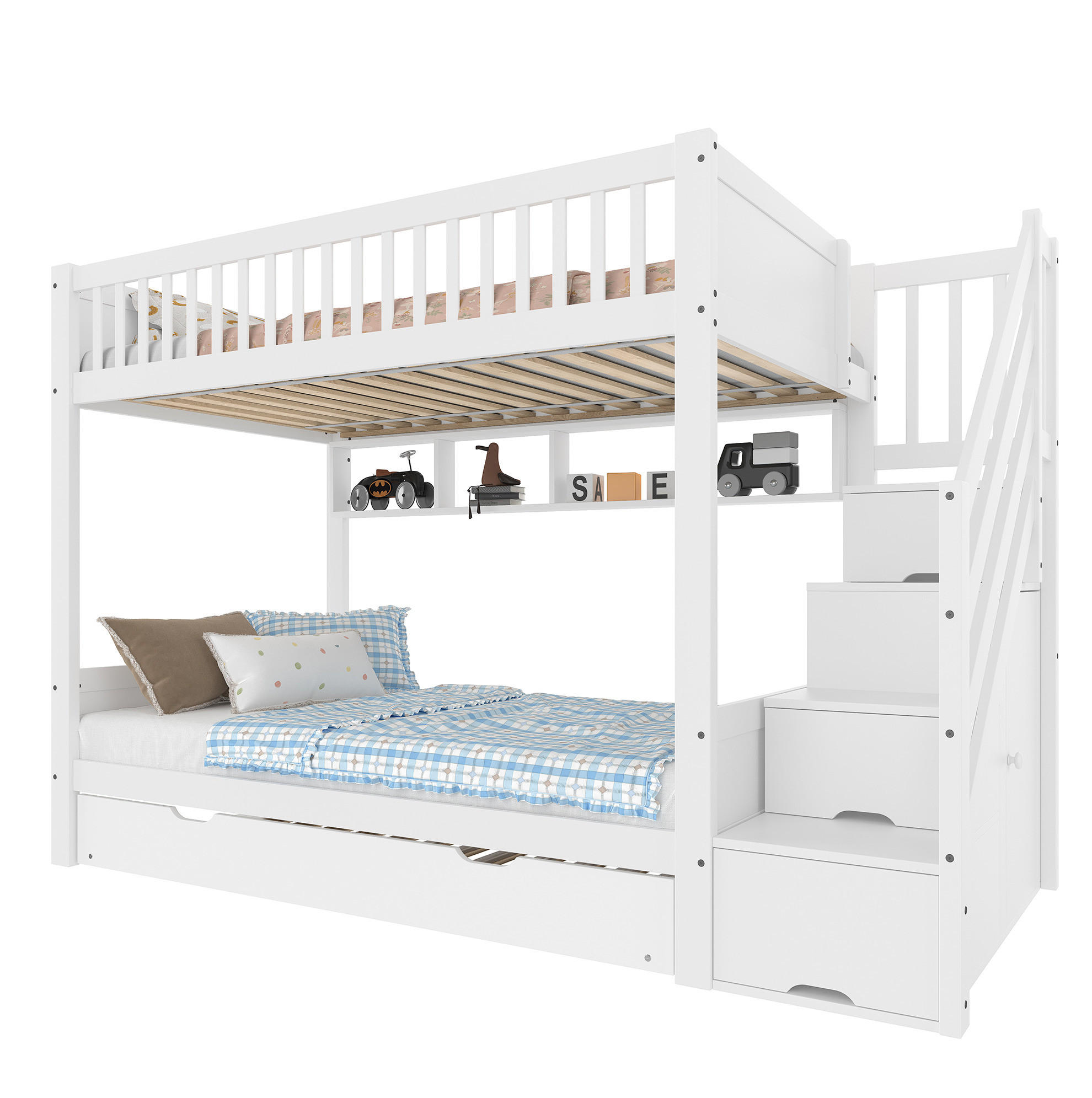 ETAGENBETT 90/200 cm Weiß mit Ausziehbett und Kleiderschrank - Weiß, Holz (90/200cm) - Flora Grace