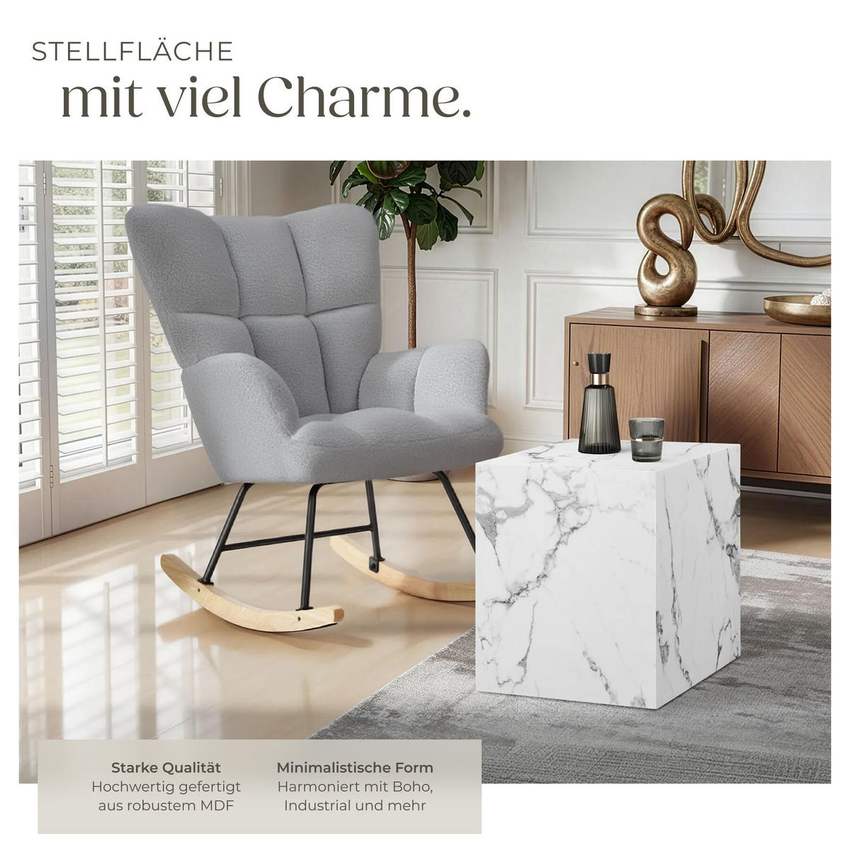 COUCHTISCH Lasley, inkl. Bodenschoner, Belastbarkeit 45 kg, Marmor Optik weiß - Weiß, Holz (45/45/50cm) - tectake