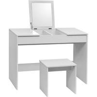 SCHMINKTISCH mit Hocker und klappbar Spiegel, Weiß - Weiß, Holzwerkstoff (100/76/45cm) - Woltu