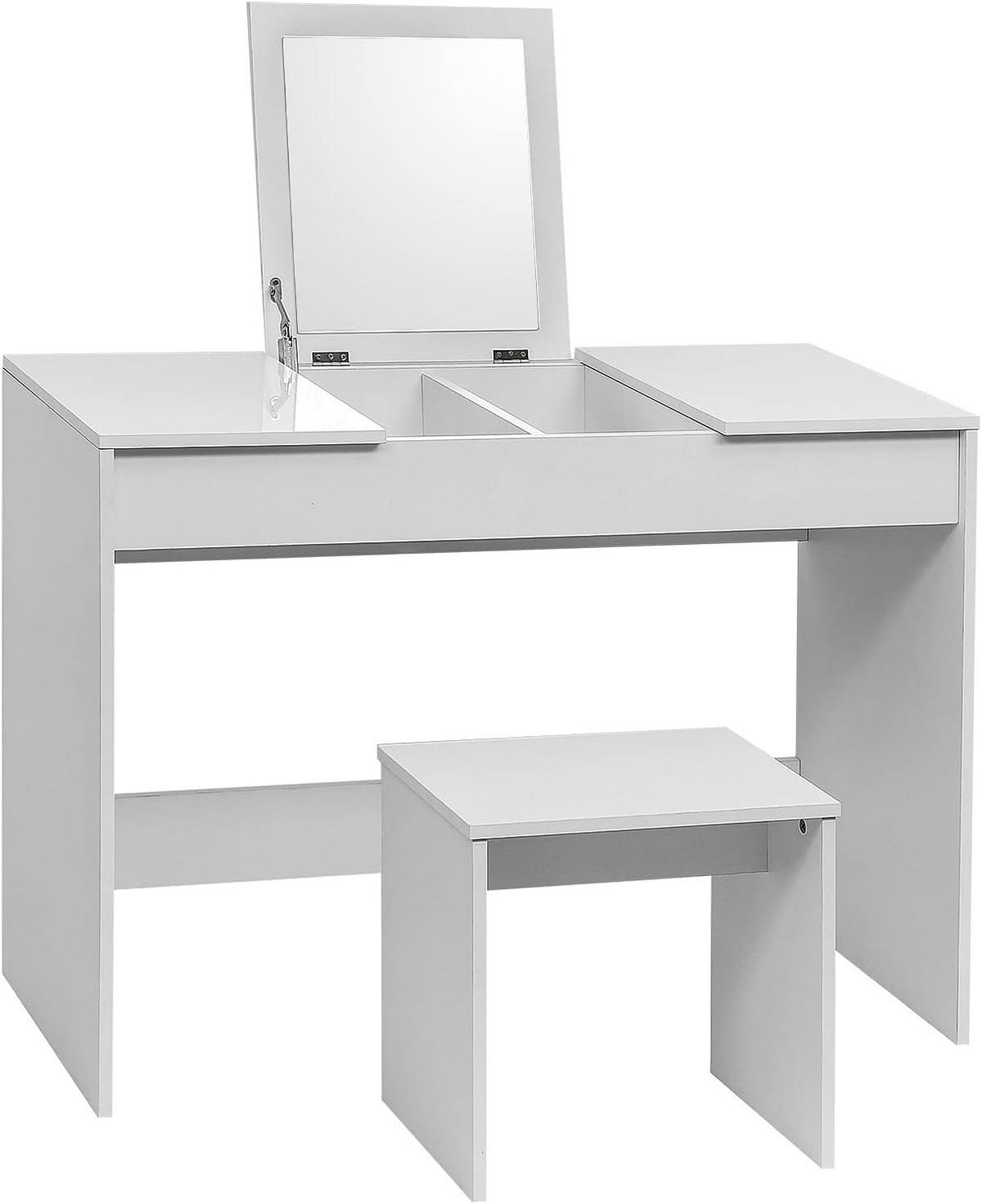 SCHMINKTISCH mit Hocker und klappbar Spiegel, Weiß - Weiß, Holzwerkstoff (100/76/45cm) - Woltu