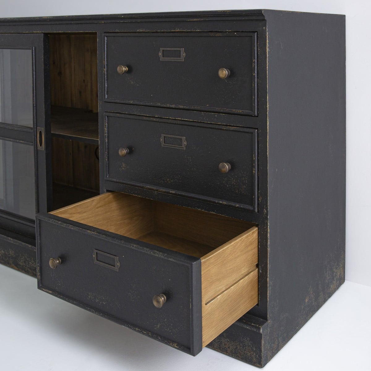 SIDEBOARD aus massivholz und glas - amsterdam 200/50/80 cm - Schwarz, Holz (50/80/200cm) - Signature