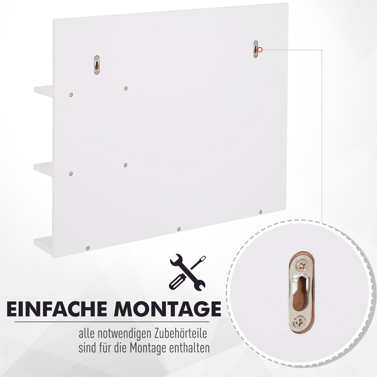 BADSPIEGEL mit 3 Ablagen, für Badezimmer, Weiß, 60 x 10 x 48 cm - Weiß, Glas (10/48/60cm) - Kleankin