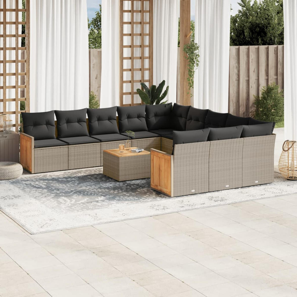 GARTEN-SOFAGARNITUR 12-teilig Mit Kissen Grau Poly Rattan - Grau, Kunststoff - vidaXL