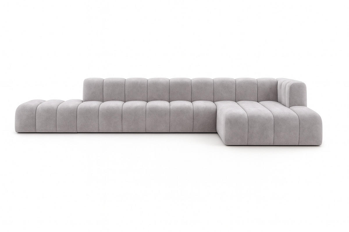 ECKSOFA Mit Hocker GRAND L, Stoff Salvador, Grau, Rechts - Grau, Holz (386/179cm) - Kaiser Möbel