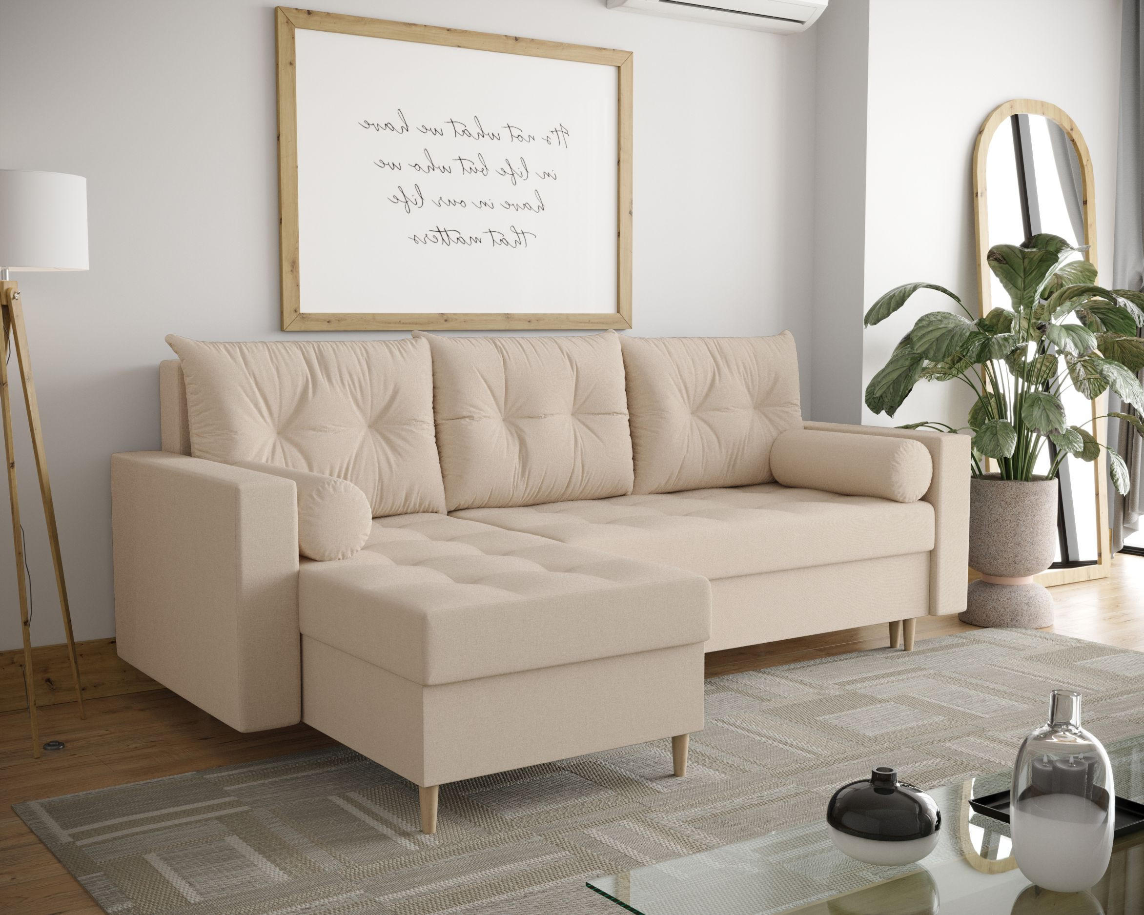 ECKSOFA SKANDI Cosmic 10 Links mit Schlaffunktion - Beige, Textil (230/145cm) - Bedante
