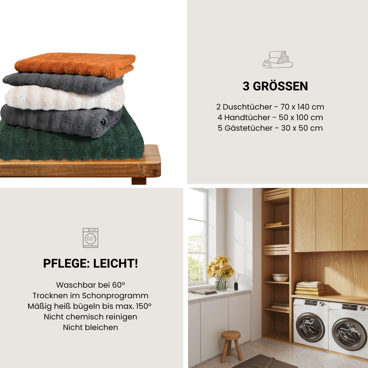 DUSCHTUCHSET Neapel - 2-teilig - 70x140 cm - Dunkelgrau - Dunkelgrau, Textil (70/140cm) - SCHIESSER