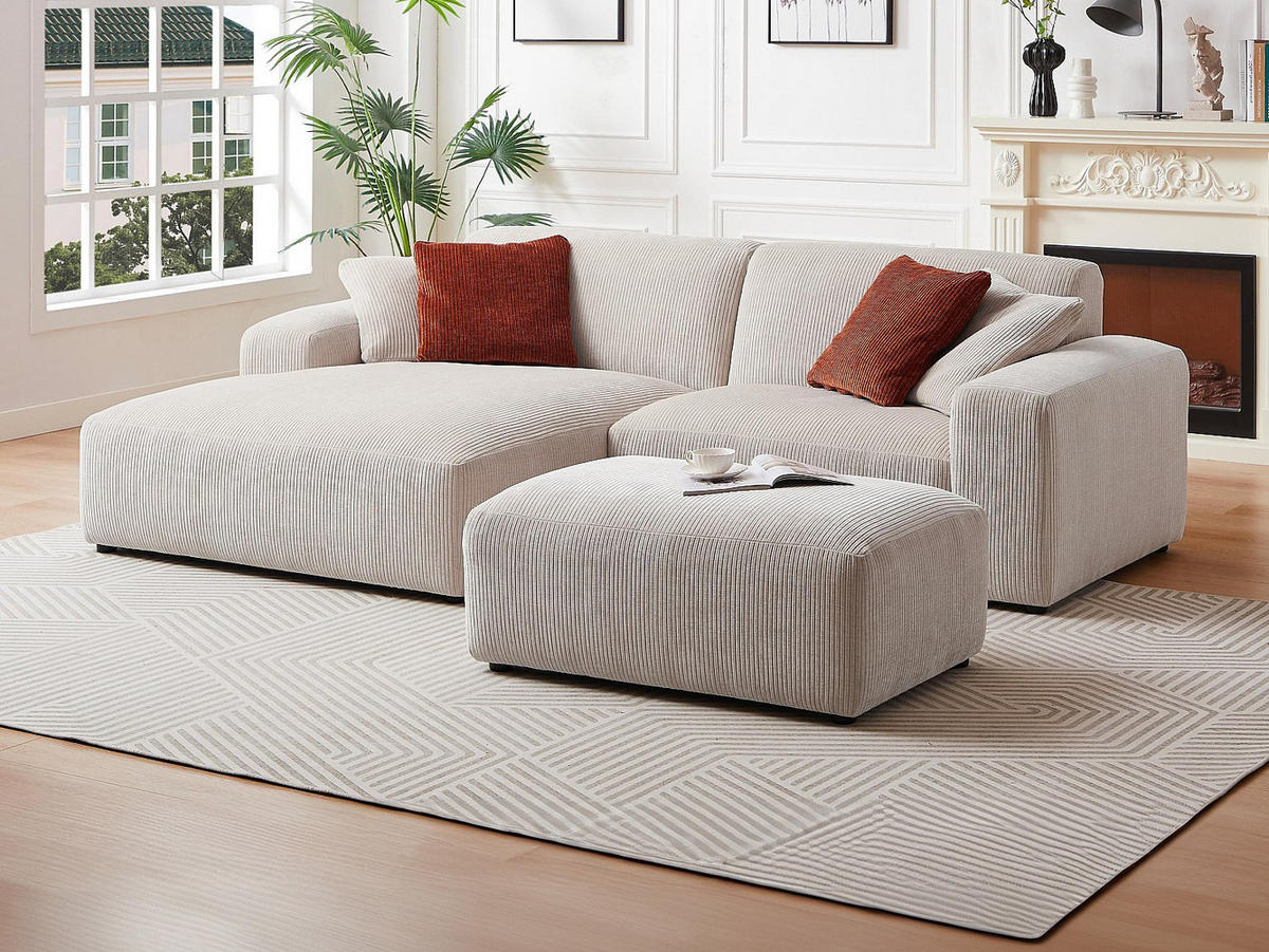 SOFA - 5 Personen - samt - beige Tirono - Beige, Kunststoff/Textil (254/80/161cm) - Vente-Unique
