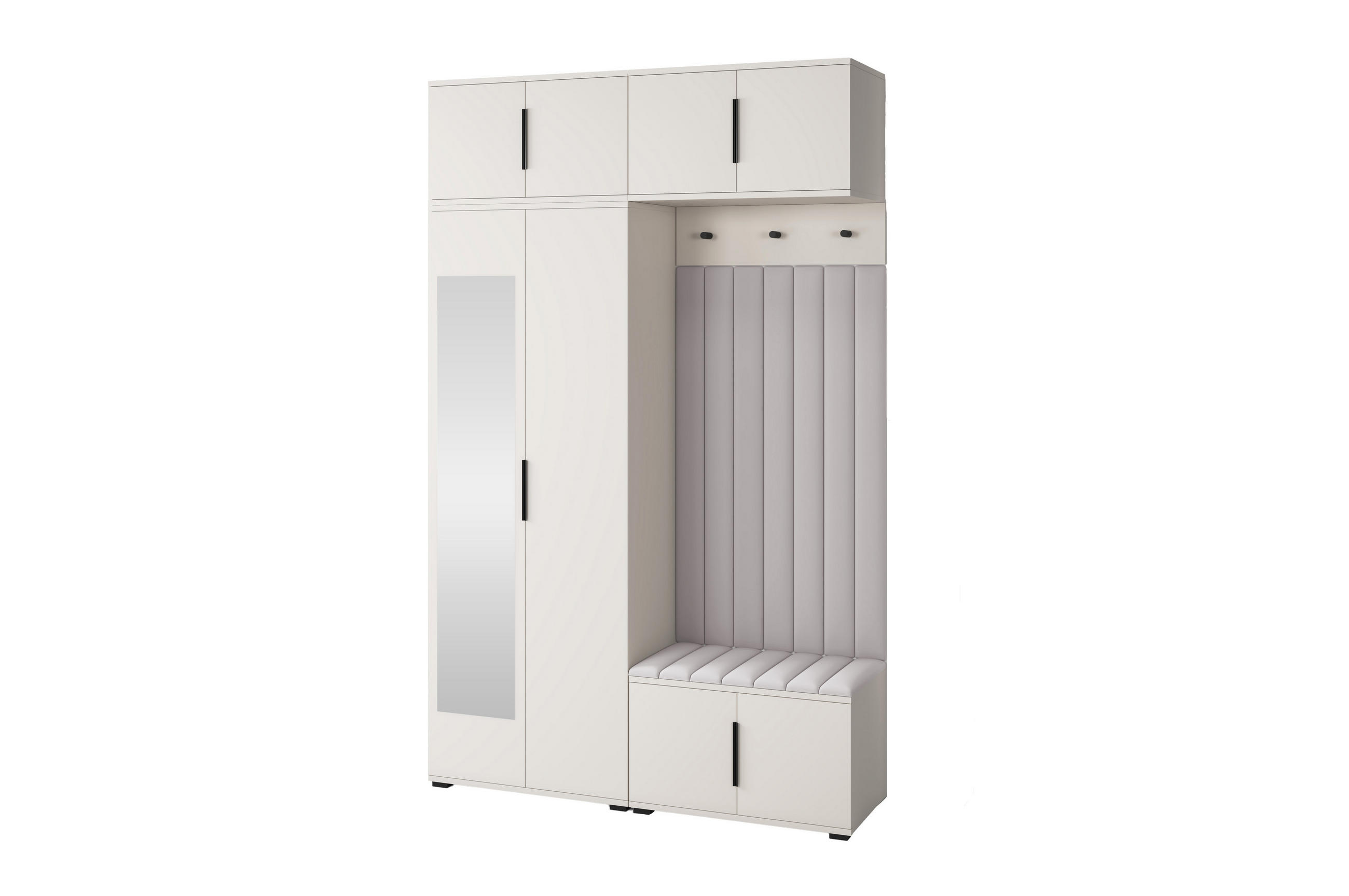 GARDEROBE Napoli version 11 mit Spiegel, mit POLSTERPANEELEN GRAU - Grau, Holzwerkstoff (140/225/40cm) - Jerpax