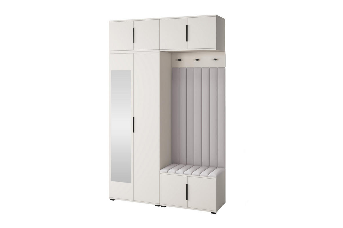 GARDEROBE Napoli version 11 mit Spiegel, mit POLSTERPANEELEN GRAU - Grau, Holzwerkstoff (140/225/40cm) - Jerpax