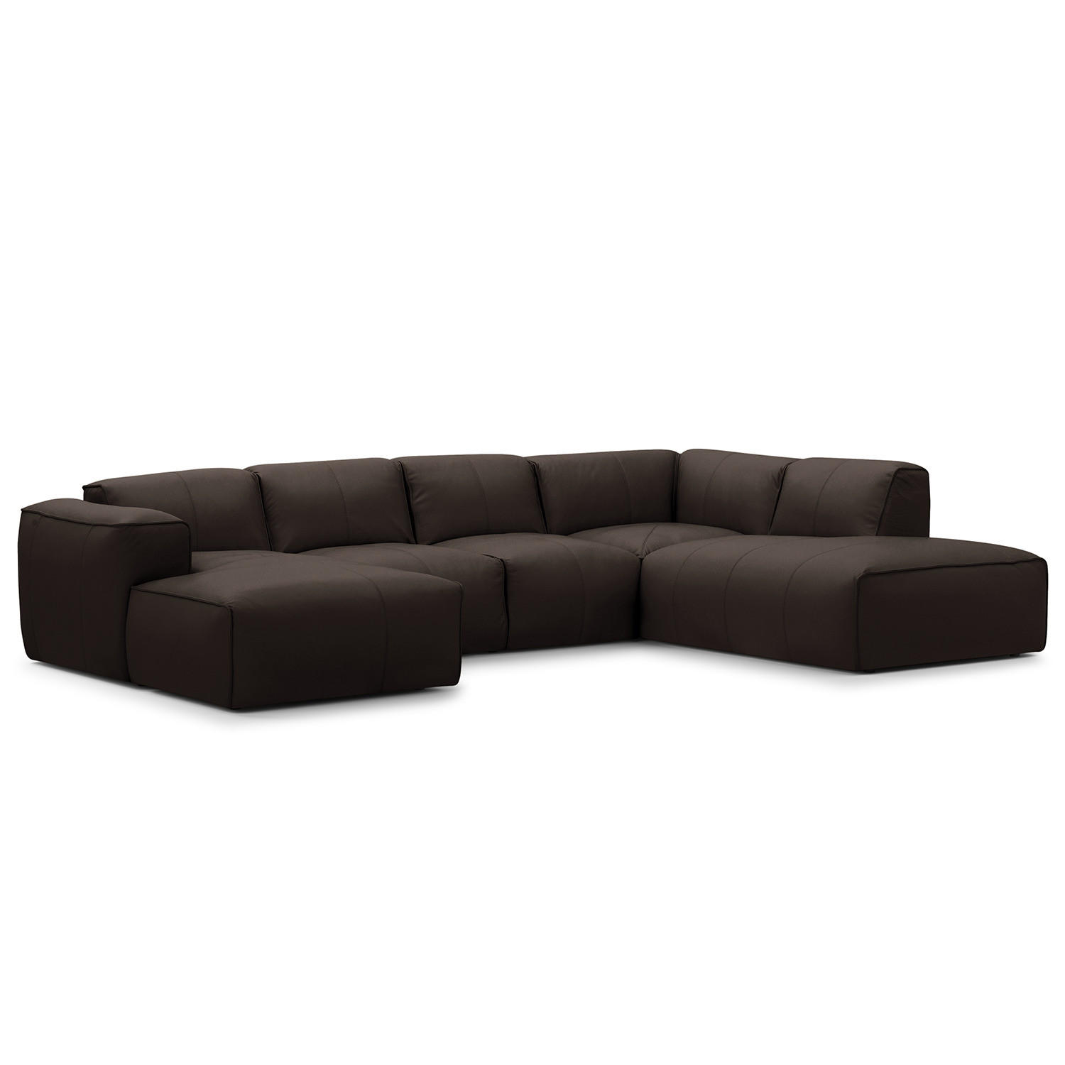 WOHNLANDSCHAFT mit Longchair - Dunkelbraun/Schwarz, Leder/Kunststoff (325/71/235cm) - home24