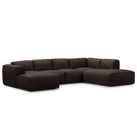 WOHNLANDSCHAFT mit Longchair - Dunkelbraun/Schwarz, Leder/Kunststoff (325/71/235cm) - home24