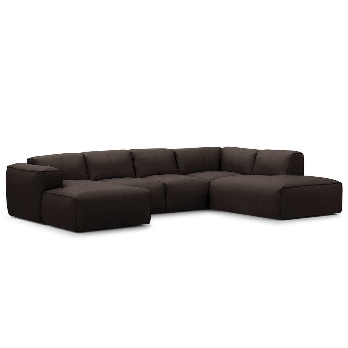 WOHNLANDSCHAFT mit Longchair - Dunkelbraun/Schwarz, Leder/Kunststoff (325/71/235cm) - home24