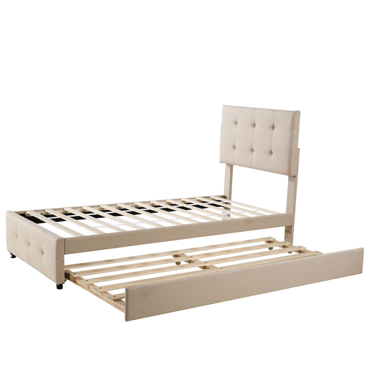 POLSTERBETT 90/200 cm mit Ausziehbett, verstellbarem Kopfteil und Leinenpolsterung, Beige - Beige, Textil (90/200cm) - Redom