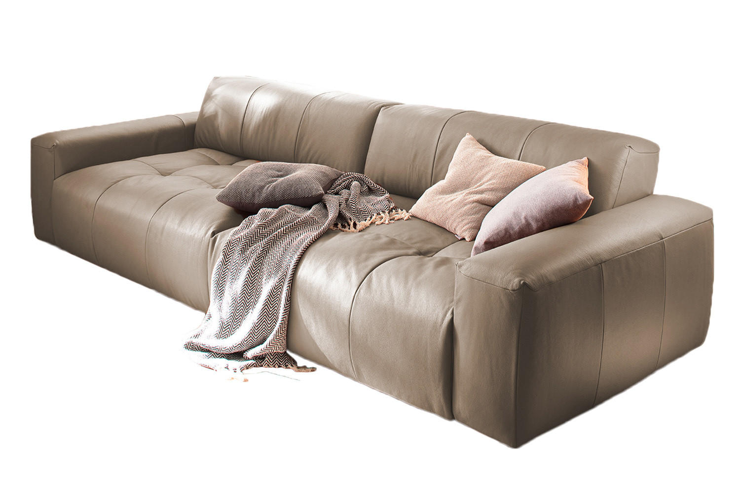 LEDERSOFA MIT SITZTIEFENVERSTELLUNG PALACE Taupe Leder - Taupe, Leder (298/74/120cm) - KAWOLA