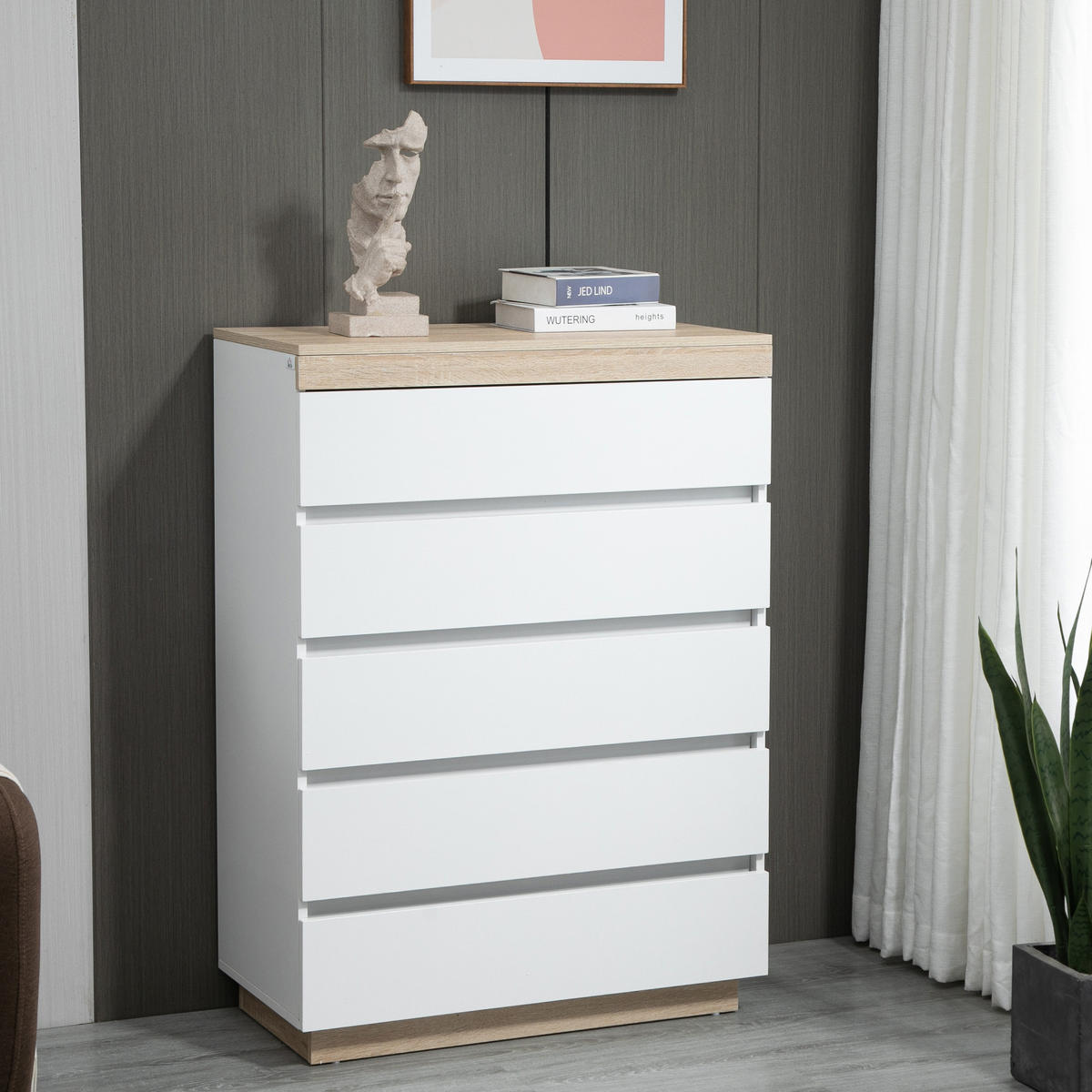 NACHTTISCH Weiß und Eiche 1 Stück - Weiß, Kunststoff (80/109/40cm) - GiPP