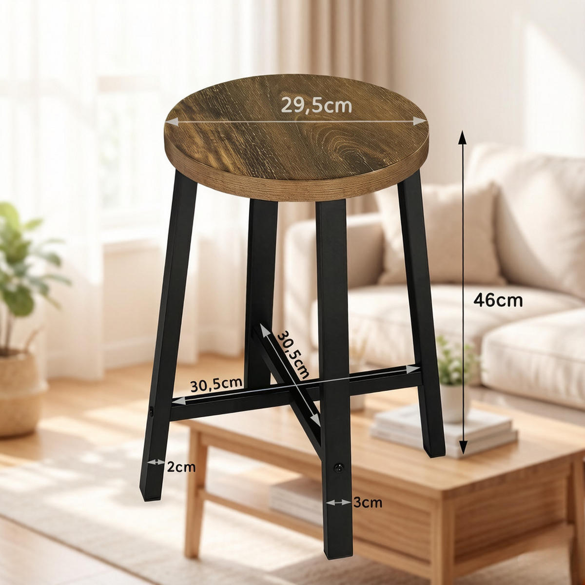 HOCKER DE-36115 2er Set im Vintage-Industrie-Design Braun - Braun, Metall (29.5/46/29.5cm) - ComfortXL