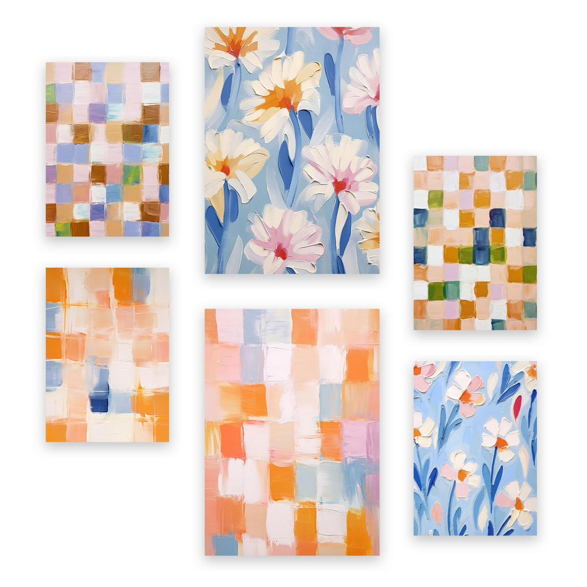 POSTER Set Mit 6 Orange Und Blau Mosaik 1 In Zusammenfassungen A3 & A4 Rahmenlos - Klar, Papier (29/3cm) - Nacnic