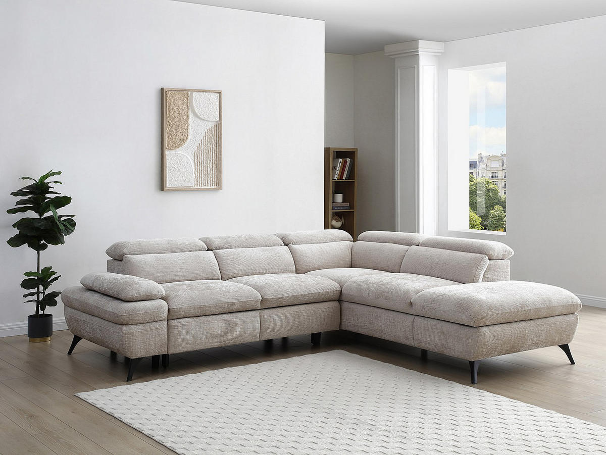 ECKSOFA mit Schlaffunktion - Ecke rechts - Strukturstoff - mit Rückenlehne - Beige - SURDELI - Beige, Textil (280/233cm) - Vente-Unique