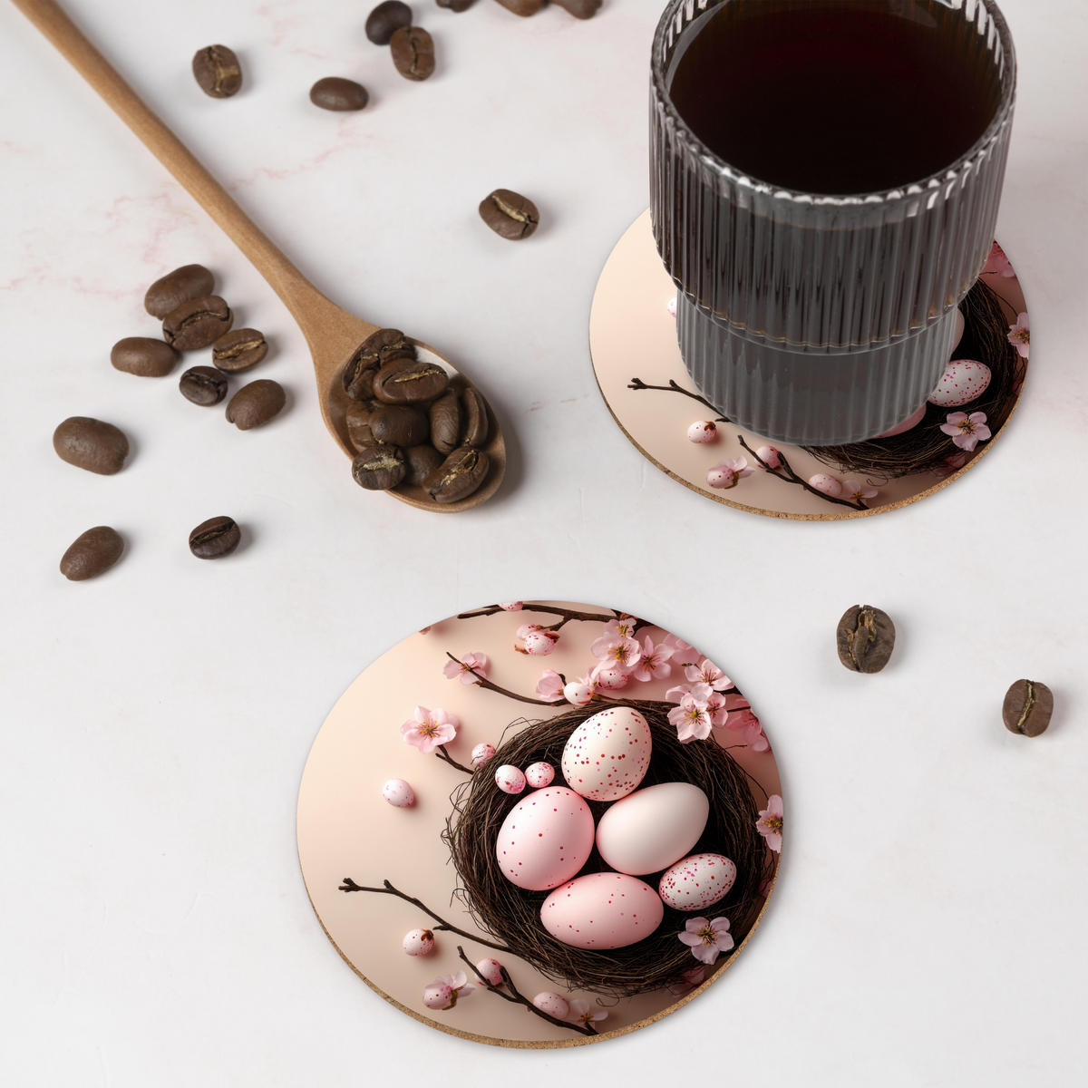 GLASUNTERSETZER Rosa - Blüten - Eier 10x10 cm - Hellrosa, Naturmaterialien (10/0.2cm) - MuchoWow