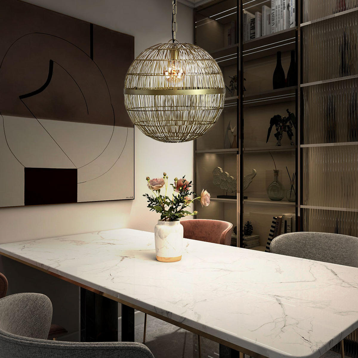 LED HÄNGELEUCHTE Messing Altmessing - Messingfarben, Metall (40/40/120cm) - Globo Lighting